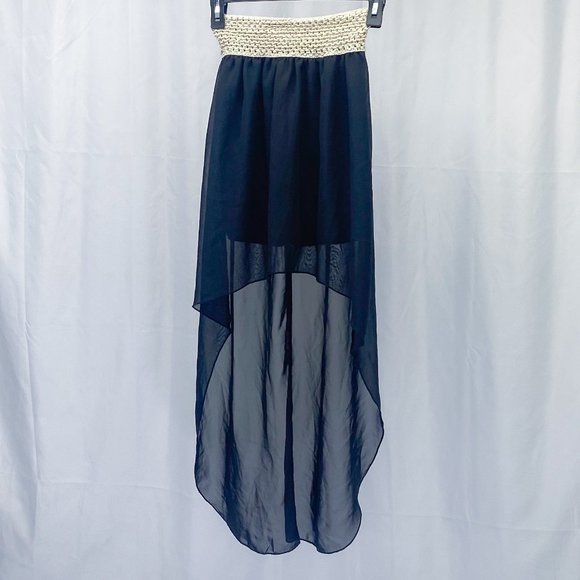 Bella D. Boho Tiered Sheer Skirt Black High Low Style Beach Vacation Wear - Picture 4 of 9